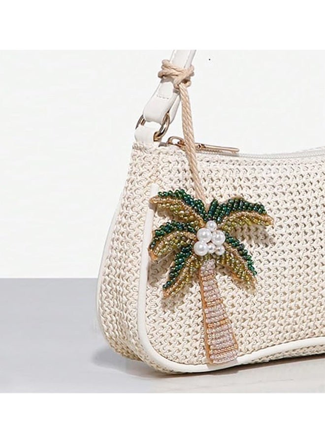 ميدالية مفاتيح شجرة النخيل باللون الوطني السعودي مصنوعة يدوياً بتصميم لامع وملون من الخرز مع حزام متعدد الاستخدامات لحقيبة المفاتيح وسحر السيارة للاستخدام اليومي كهدية في احتفالات العيد الوطني والتجمعات الاحتفالية ومجموعة الهدايا التذكارية - Image 2